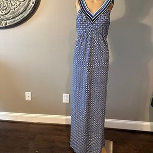 MAX STUDIO BLUE AND WHITE GEOMETRIC DESIGN MAXI DRESS